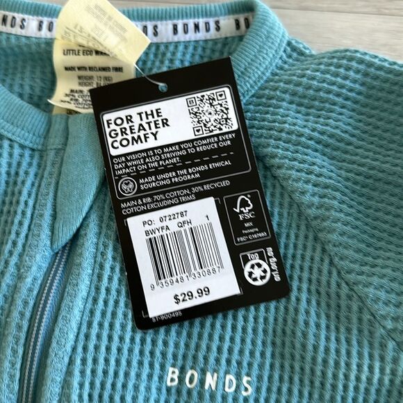 Bonds Waffle Knit Wondersuit Blue 3-6 Months NWT - Picture 4 of 5